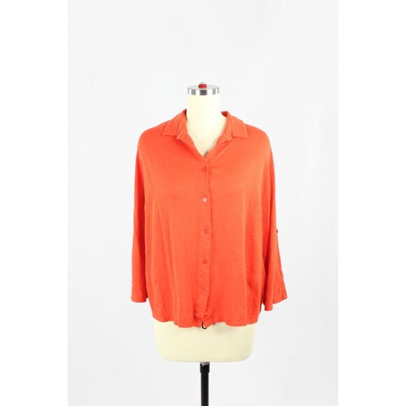MAJESTIC FILATURES Orange Red Linen Button Down Shirt Top, Size 3/M - Picture 1 of 16